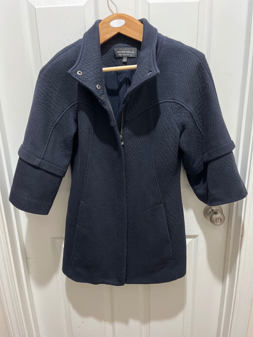 Hilton Hollis Women's Navy Blue Textured Coat Size 6